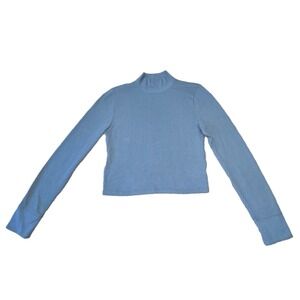 American‎ Eagle Blue Ribbed Mock Neck Long Sleeve Crop Top XL